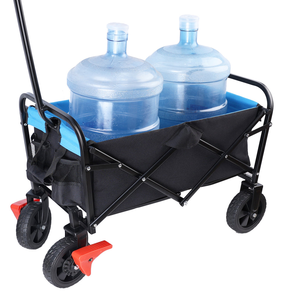 Leoglint Garden cart Mini Folding Wagon Garden Shopping Beach Cart (black+blue+brake)