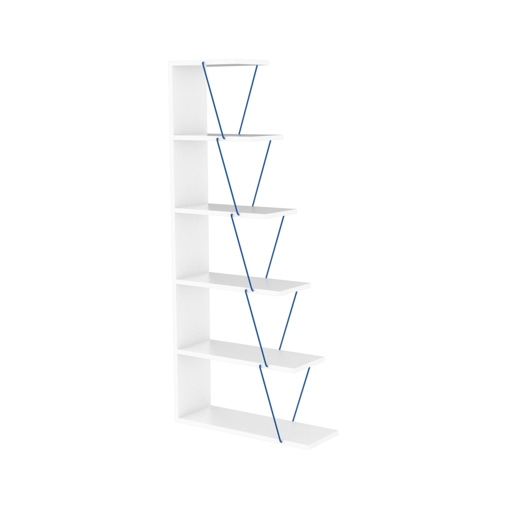 Leoglint Furnish Home Store Modern 5 Tier Ladder Bookshelf Organizers, Narrow Bookshelf for Small Spaces Office Furniture Bookcase ,White/Blue