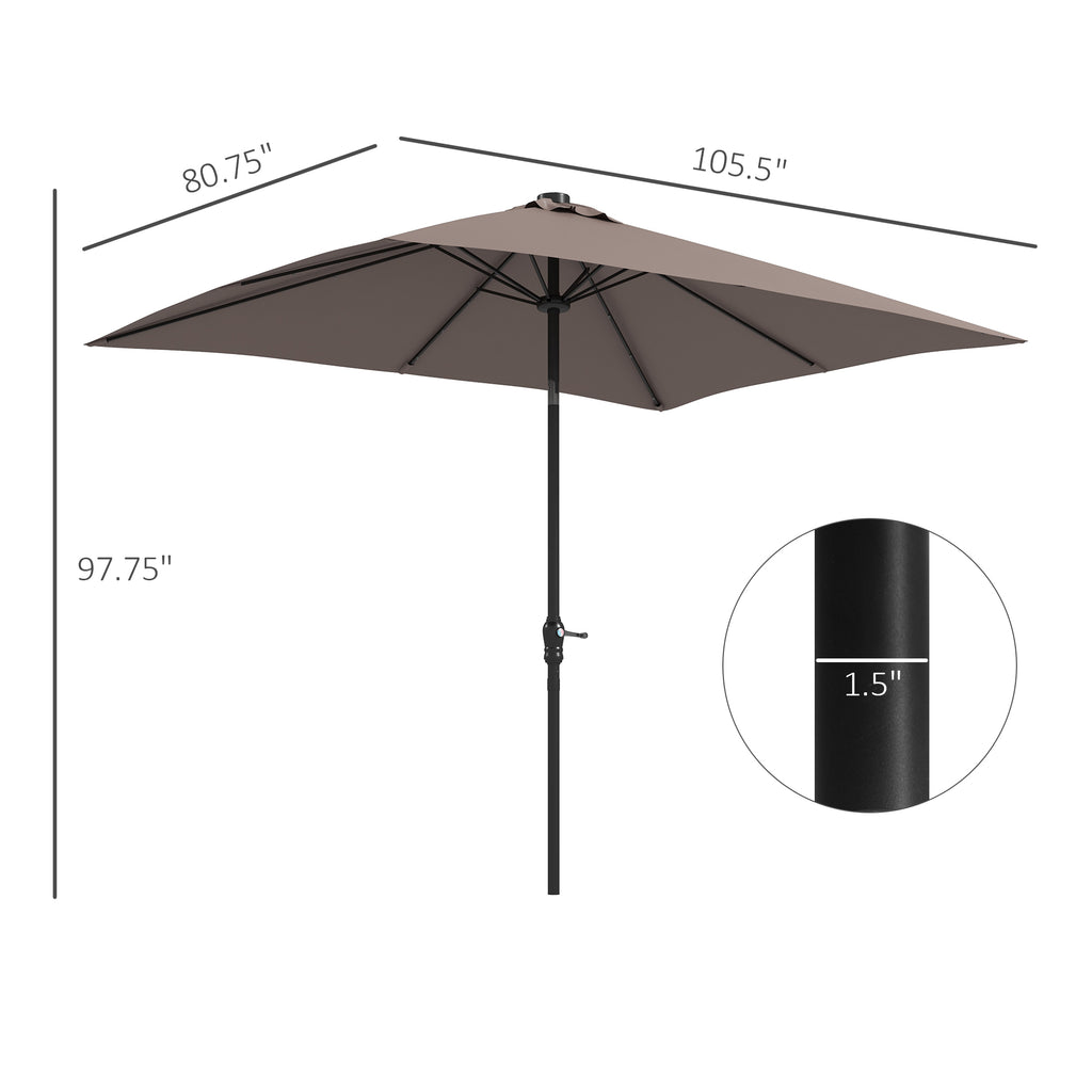 Leoglint 9' x 7' Solar Umbrella, LED Lighted Patio Umbrella for Table or Base with Tilt & Crank, Outdoor Umbrella for Garden, Deck, Backyard, Pool, Beach, Tan