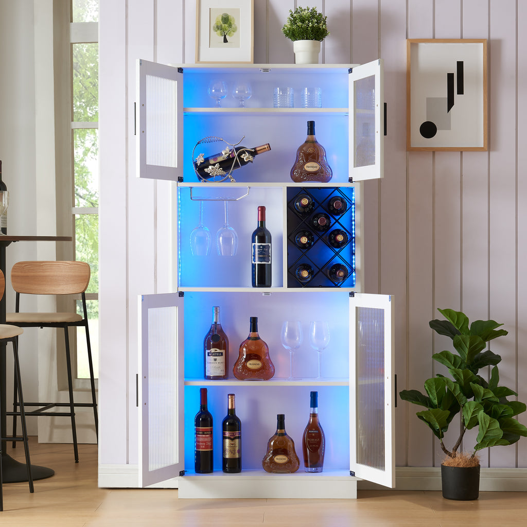 Leoglint Sideboard LED Wine Bar Cabinets with Wine Rack, Wine Bottle Rack, Storage Cabinet for Kitchen, Dining Room, Narrow White