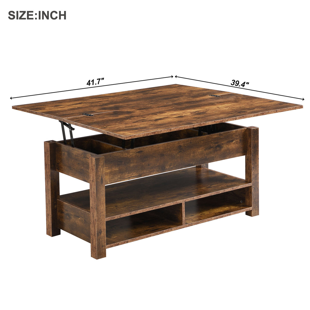 Leoglint [VIDEO provided] ON-TREND Lift Top Coffee Table, Multi-Functional Coffee Table with Open Shelves, Modern Lift Tabletop Dining Table for Living Room, Home Office, Rustic Brown