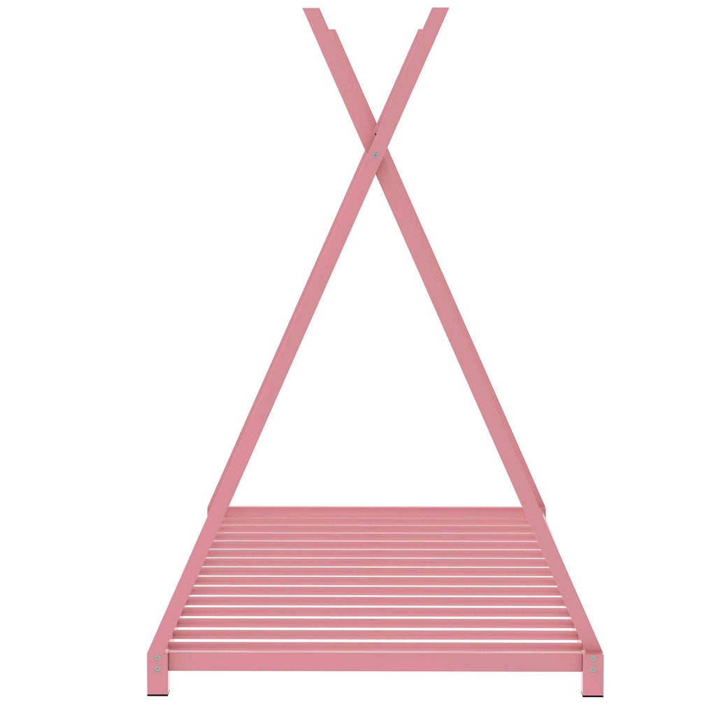 Metal Twin Size House Platform Bed Frame with Triangle Structure, Pink