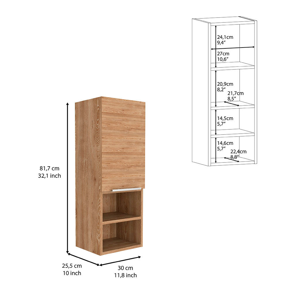 Leoglint Medicine 32H" Single Door Cabinet, Two Interior Shelves, Two External Shelves, Light Oak