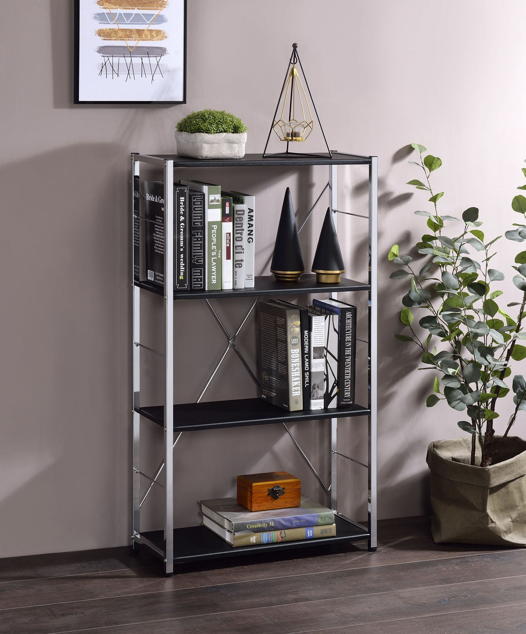 Leoglint ACME Tennos Bookshelf, Black & Chrome Finish 93197