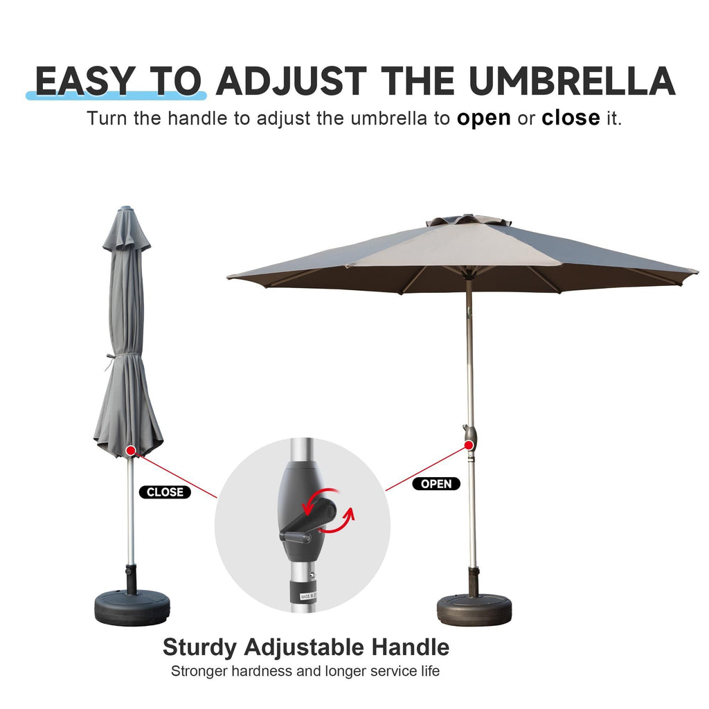 Leoglint 9FT Patio Umbrella, Outdoor Umbrella with Push Button Tilt and Crank, UV Protection Waterproof Market Sun Umbrella with 8 Sturdy Ribs for Garden, Deck, Backyard, Pool (Gray)