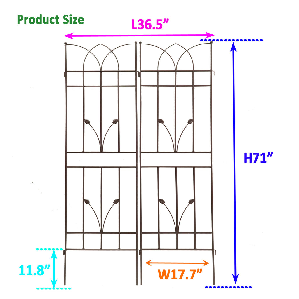 Leoglint 2 Pack Metal Garden Trellis 71" x 17.7" Rustproof Trellis for Climbing Plants Outdoor Flower Support Brown