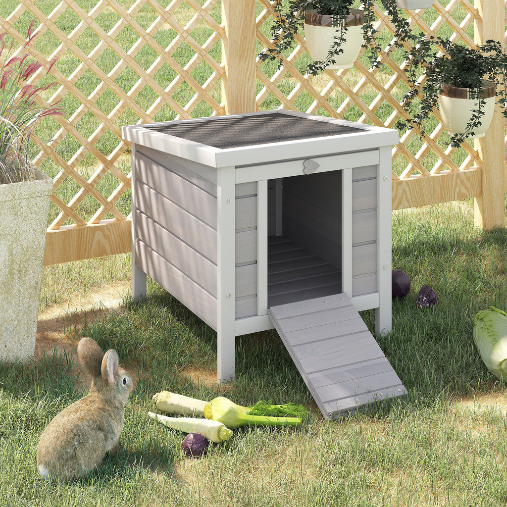 Leoglint Small Wooden Rabbit Hutch, Bunny/Guinea Pig Cage, with Openable & Waterproof Roof, Gray