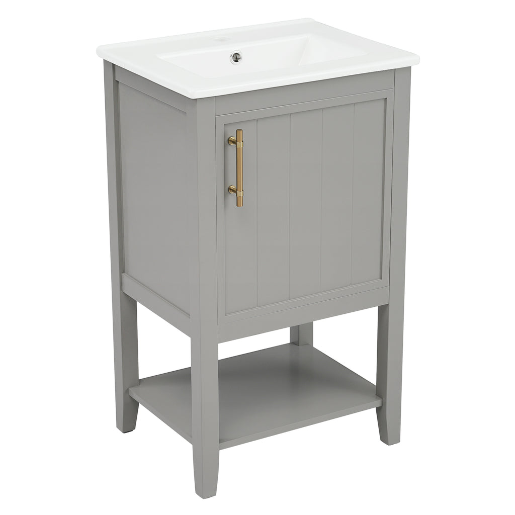 Leoglint 20" Bathroom Vanity with Sink, Bathroom Cabinet with Soft Closing Door, Storage Rack and Open Shelf, Grey