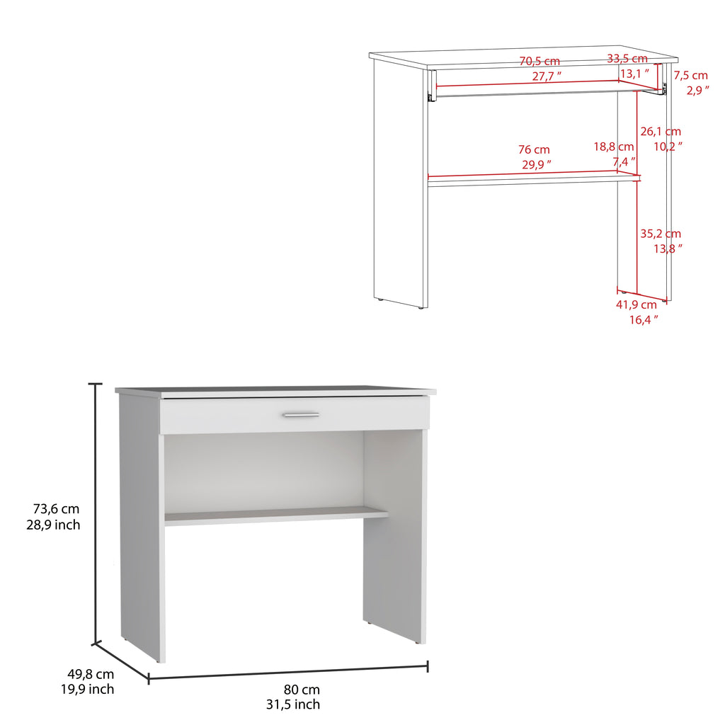 Leoglint 80 C Writting Office Desk, Compact Workstation with Drawer and Lower Shelf