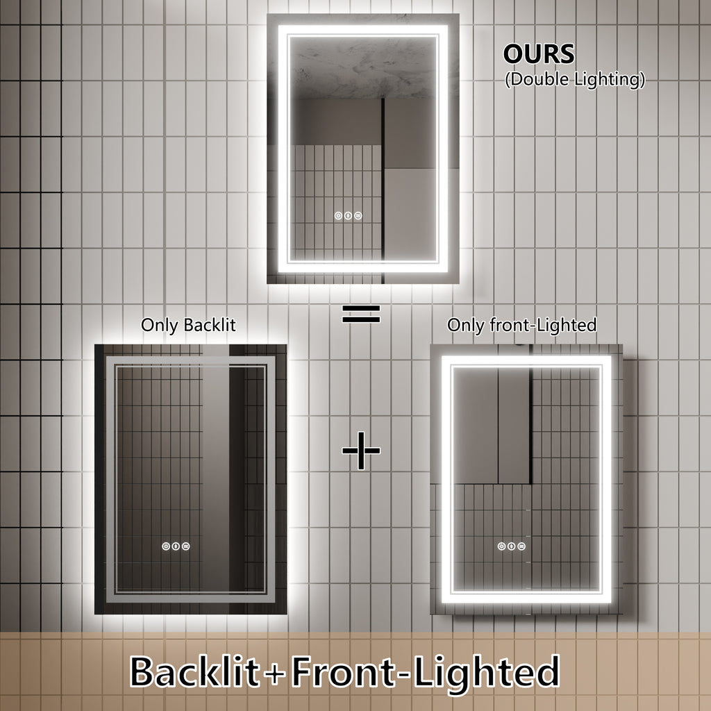 Leoglint LED Bathroom Mirror, 20x28 inch Bathroom Vanity Mirrors with Lights, Mirrors for Wall with Smart Touch Button, Anti-Fog, Memory Function, Stepless Dimmable Makeup Mirror (Horizontal/Vertical)