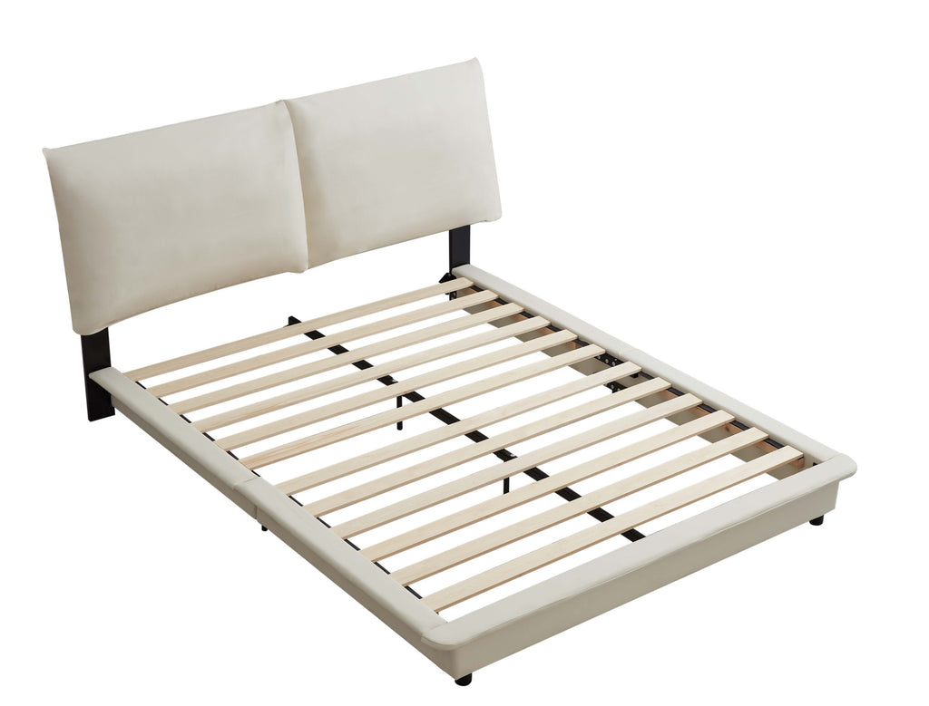 Queen Size Upholstered Platform Bed Frame with Sensor Light and Ergonomic Design Backrests, White