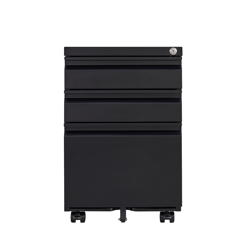 Leoglint 3-Drawer Mobile File Cabinet with Lock, Office Storage Filing Cabinet for Legal/Letter Size, Pre-Assembled Metal File Cabinet Except Wheels Under Desk(Black)