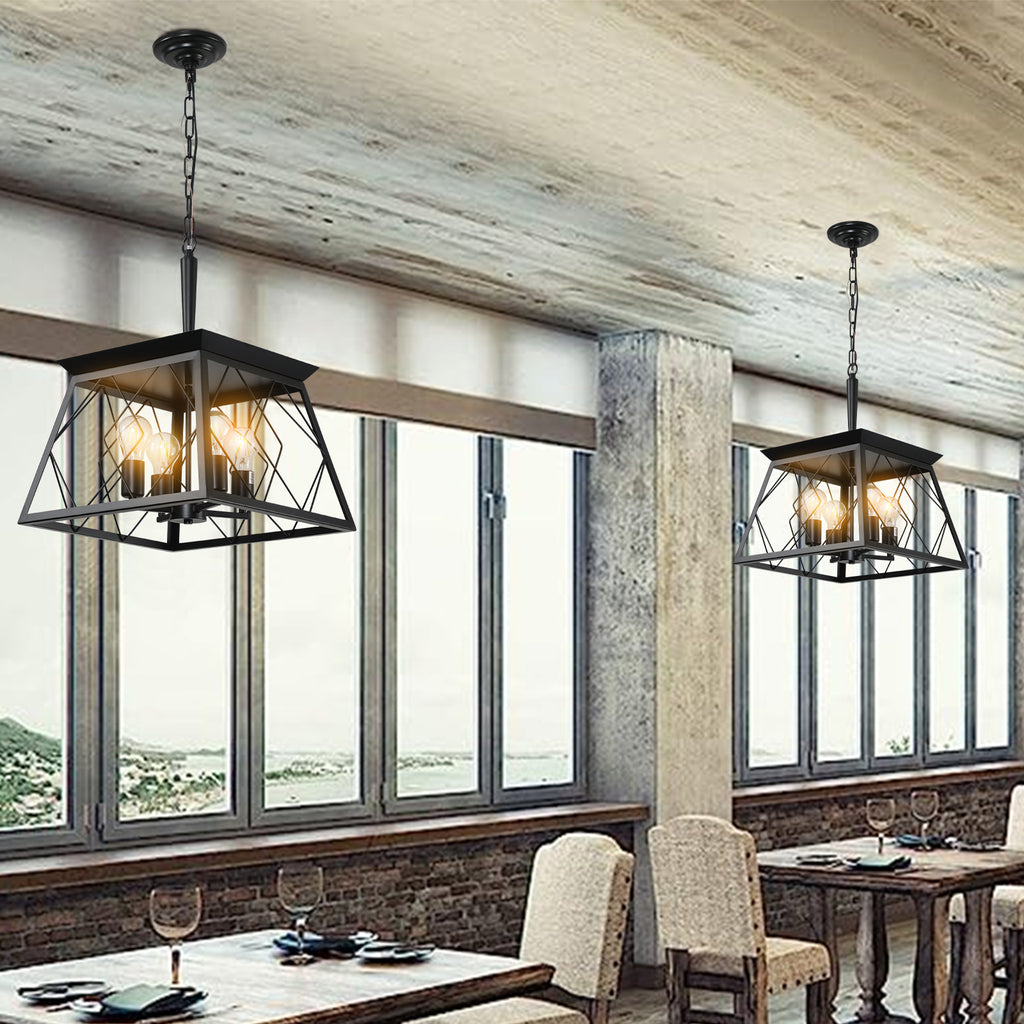 Leoglint Pendant 4-Light Farmhouse Chandeliers For Dining Room Black(No Bulbs)