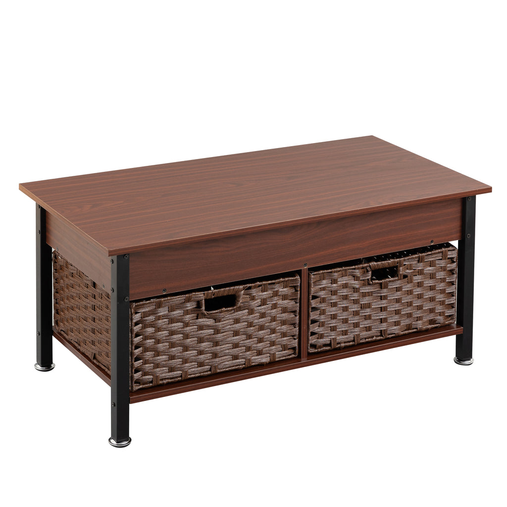 Leoglint Metal coffee table,desk,with a lifting table,and hidden storage space.There were two removable wicker baskets that could be placed in any space such as the living room,color:brownwith solid wood grain