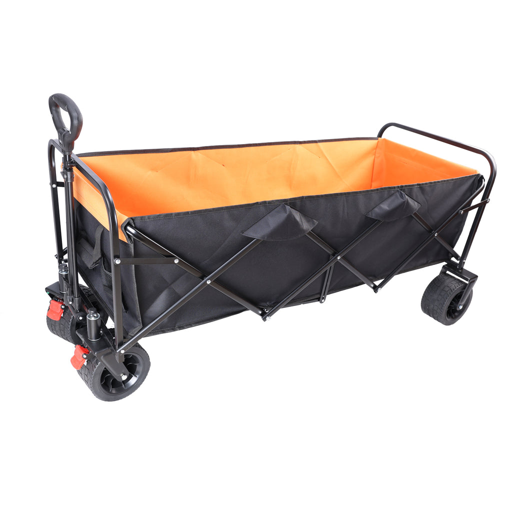 Leoglint Big large capacity Folding Garden cart Extra Long Extender Wagon Cart Folding Wagon Garden Shopping Beach Cart (black + orange)