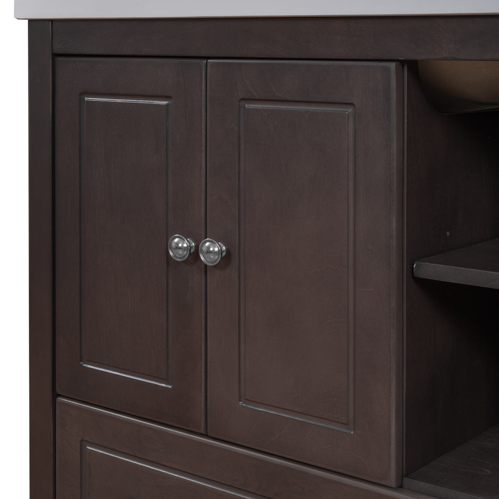 Leoglint 30" Bathroom Vanity Base Only, Solid Wood Frame, Bathroom Storage Cabinet with Doors and Drawers, Brown