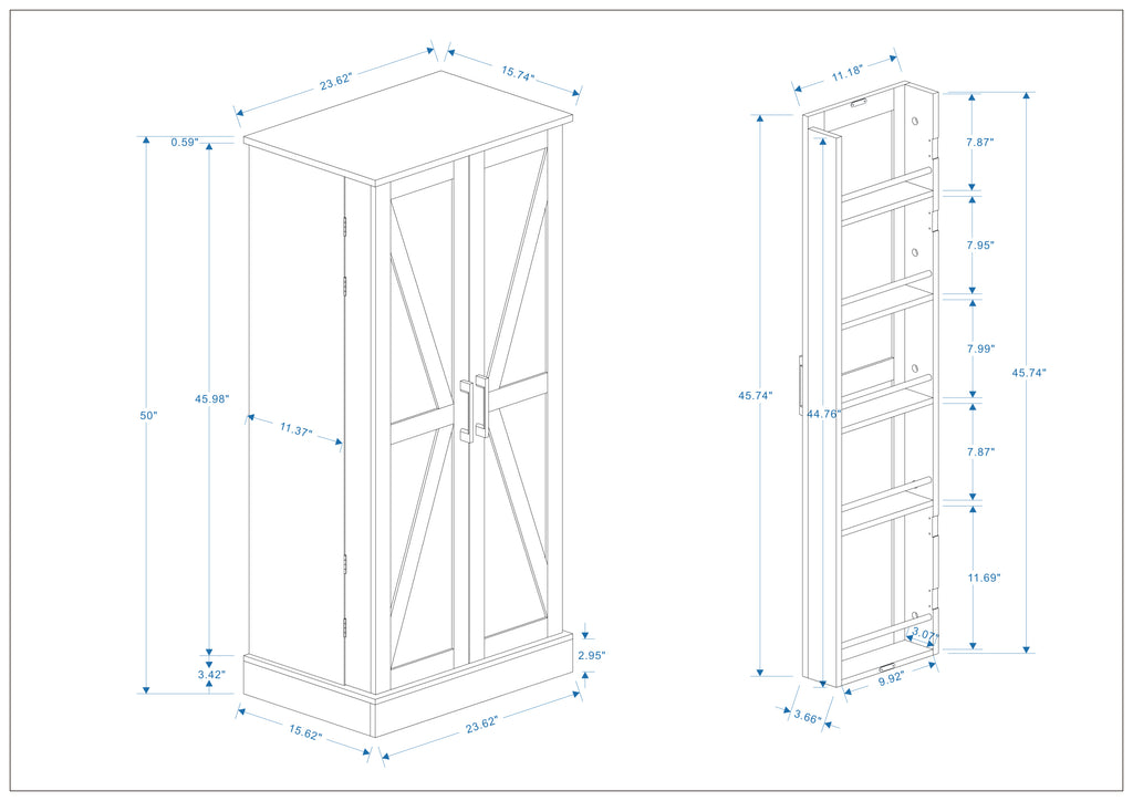 Leoglint 50" LED Kitchen Pantry Cabinet,Freestanding Buffet Cupboards Sideboard with 2 Doors with Racks and 2 Adjustable Shelves for Kitchen, Living Room and Dinning Room-White