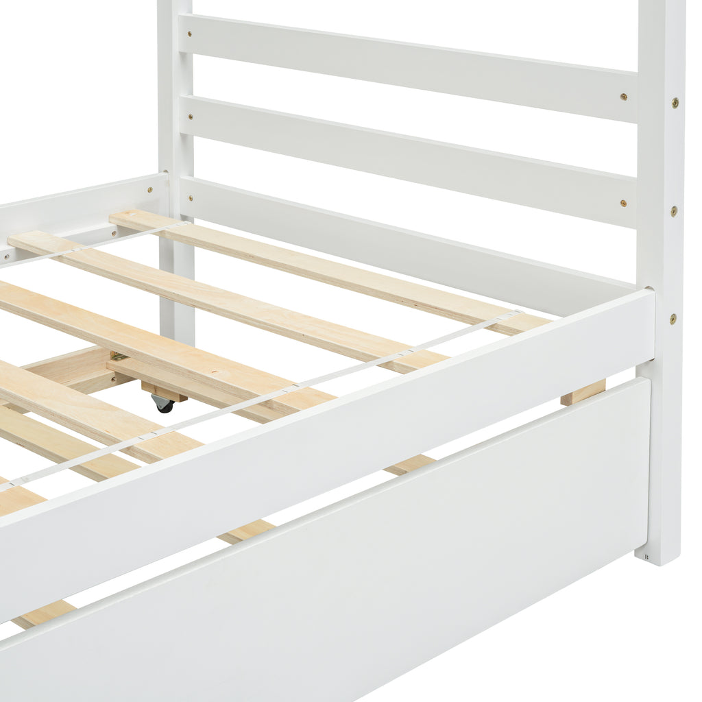 Leoglint Twin Size  House-shaped Bed Frame with Trundle,White