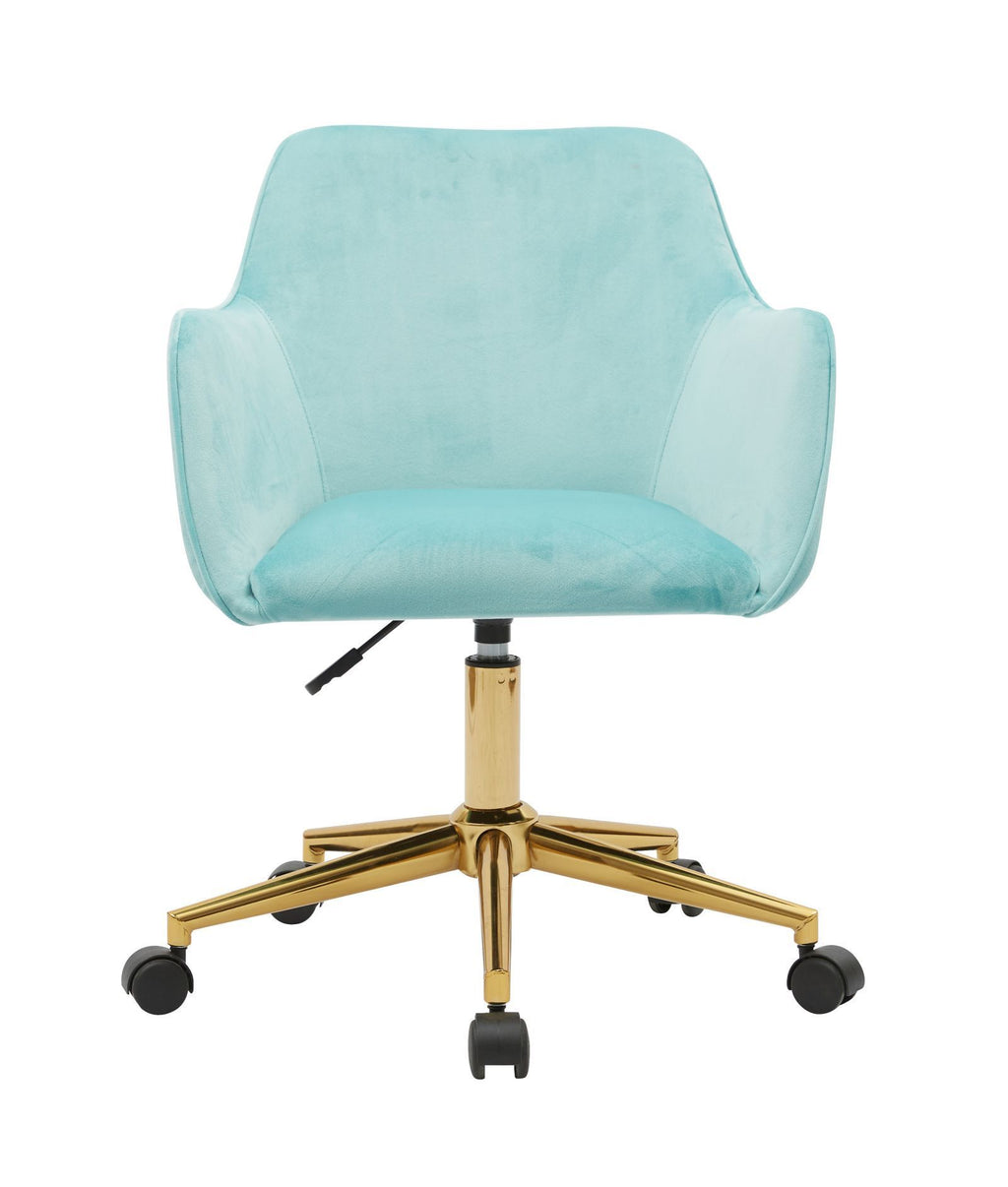 Leoglint Modern Velvet Fabric Material Adjustable Height 360 revolving Home Office Chair with Gold Metal Legs and Universal Wheels for Indoor,Aqua Light Blue