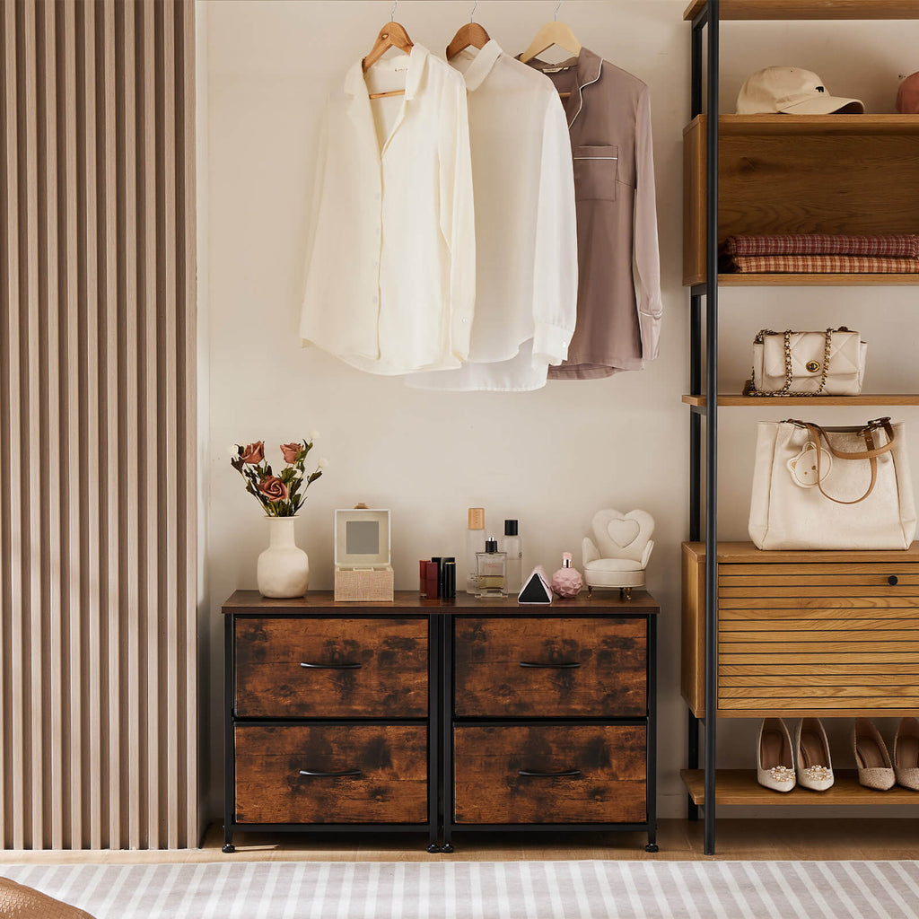 Leoglint Drawer Chest Drawers Dresser Chest of Drawers,Metal Frame and Wood Top,2bc,Brown