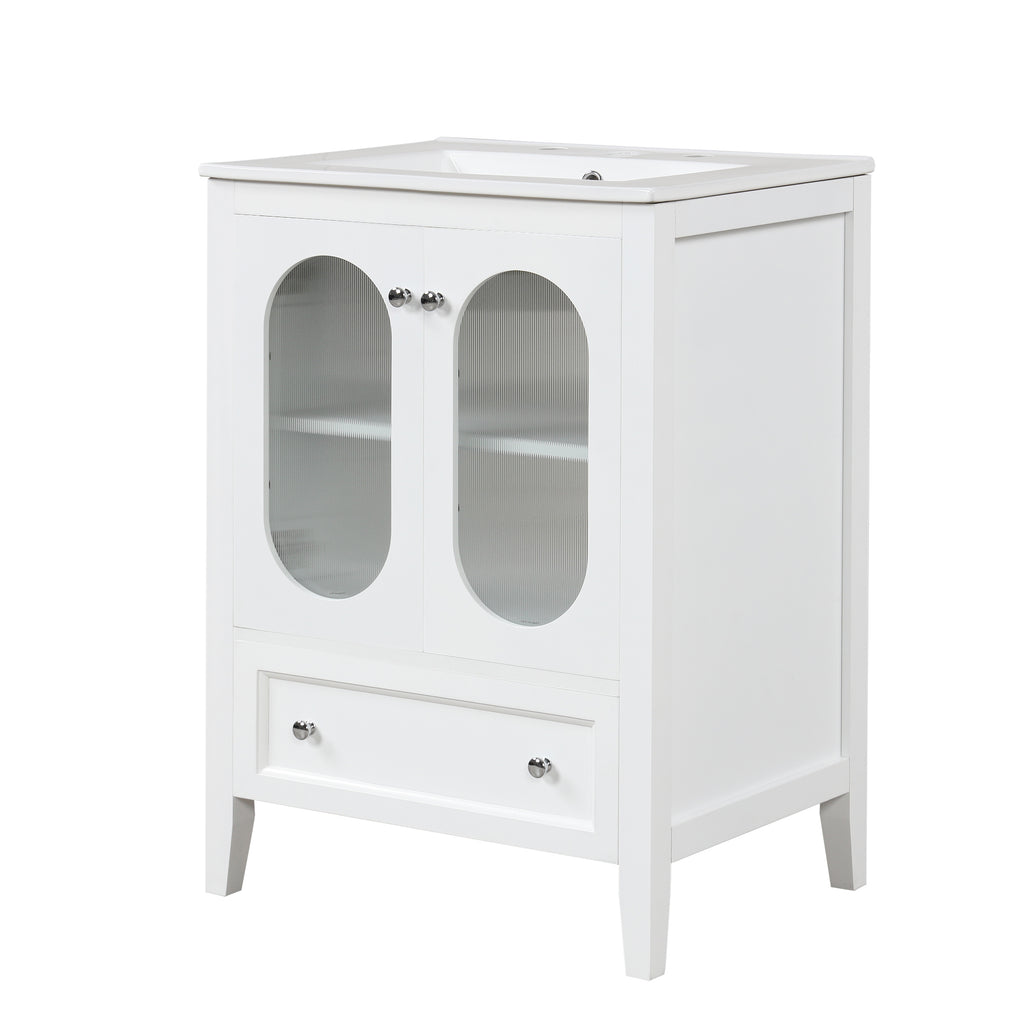 Leoglint 24" Bathroom Vanity with Sink, Bathroom Vanity Cabinet with One Drawer and Doors, Adjustable Shelf, Solid Wood and MDF, White