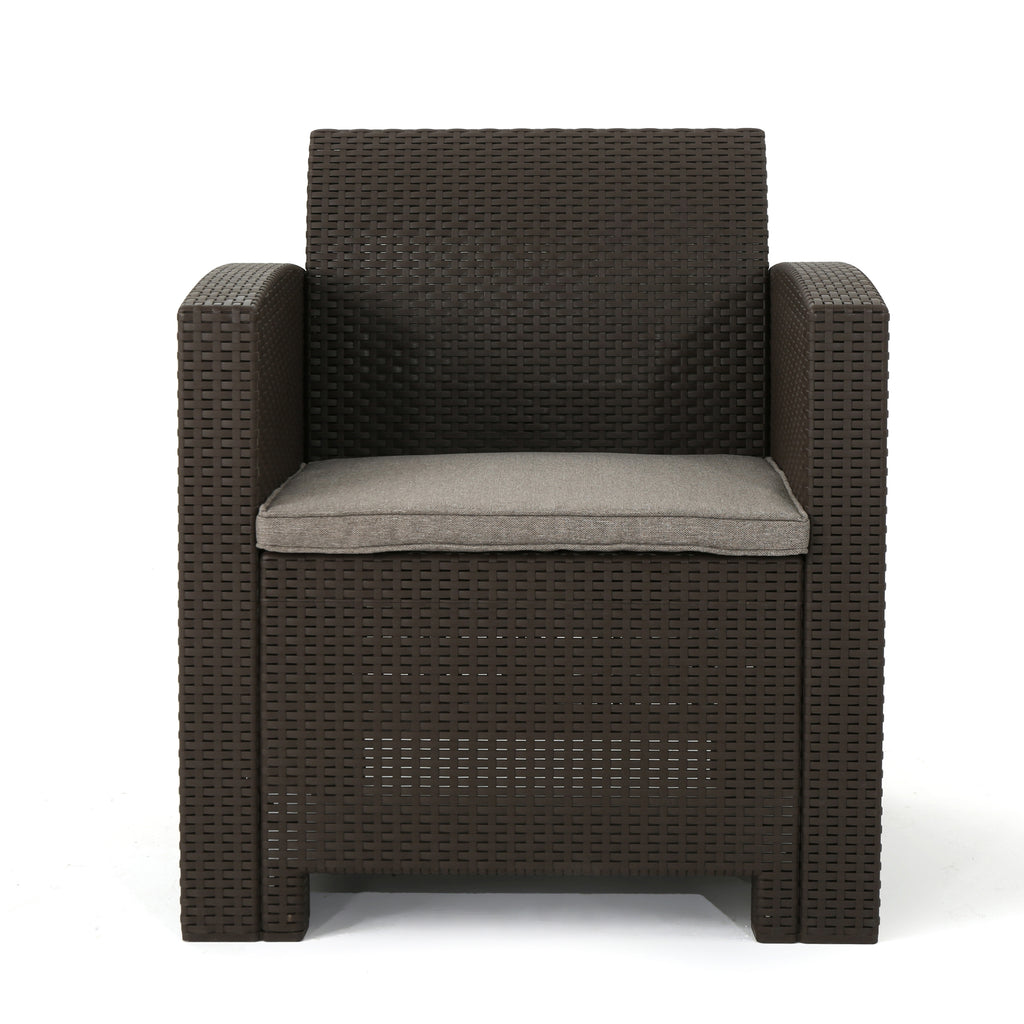 Leoglint  Brown Faux Wicker Club Outdoor Chairs with Mixed Beige Water Resistant Cushions