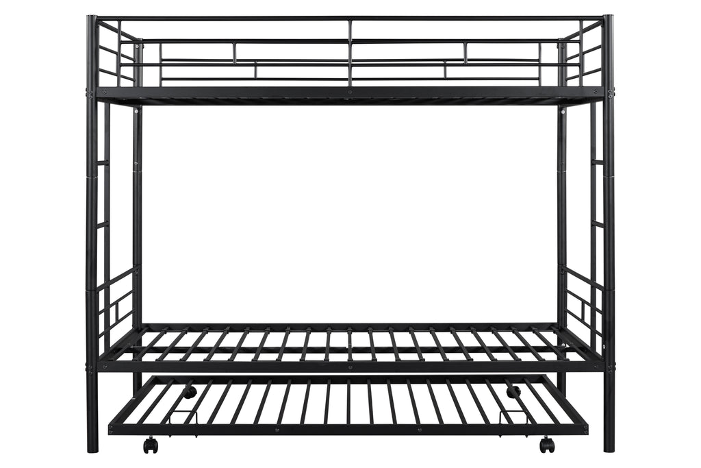 Metal Twin over Twin Bunk Bed Frame with Trundle/Can Be Separated into 2 Twin Beds/ Heavy-duty Sturdy Metal/ Noise Reduced/ Safety Guardrail/ Trundle for Flexible Space/ Bunk Bed for Three/ CPC Certified