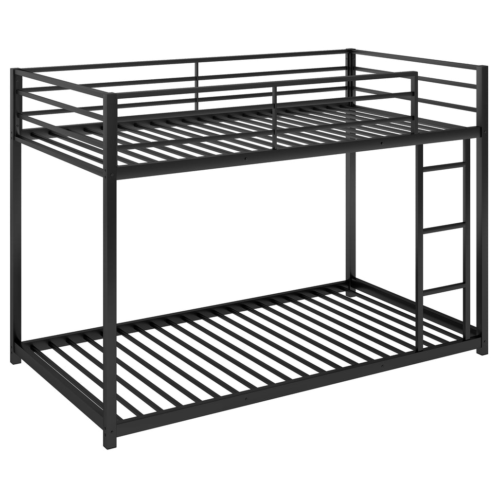 Leoglint Twin over Twin Metal Bunk Bed Frame, Low Bunk Bed with Ladder, Black(OLD SKU:WF282465AAB)