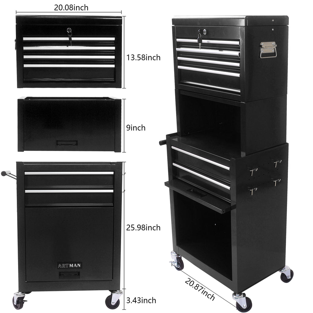 Leoglint High Capacity Rolling Tool Chest with Wheels and Drawers, 6-Drawer Tool Storage Cabinet--BLACK