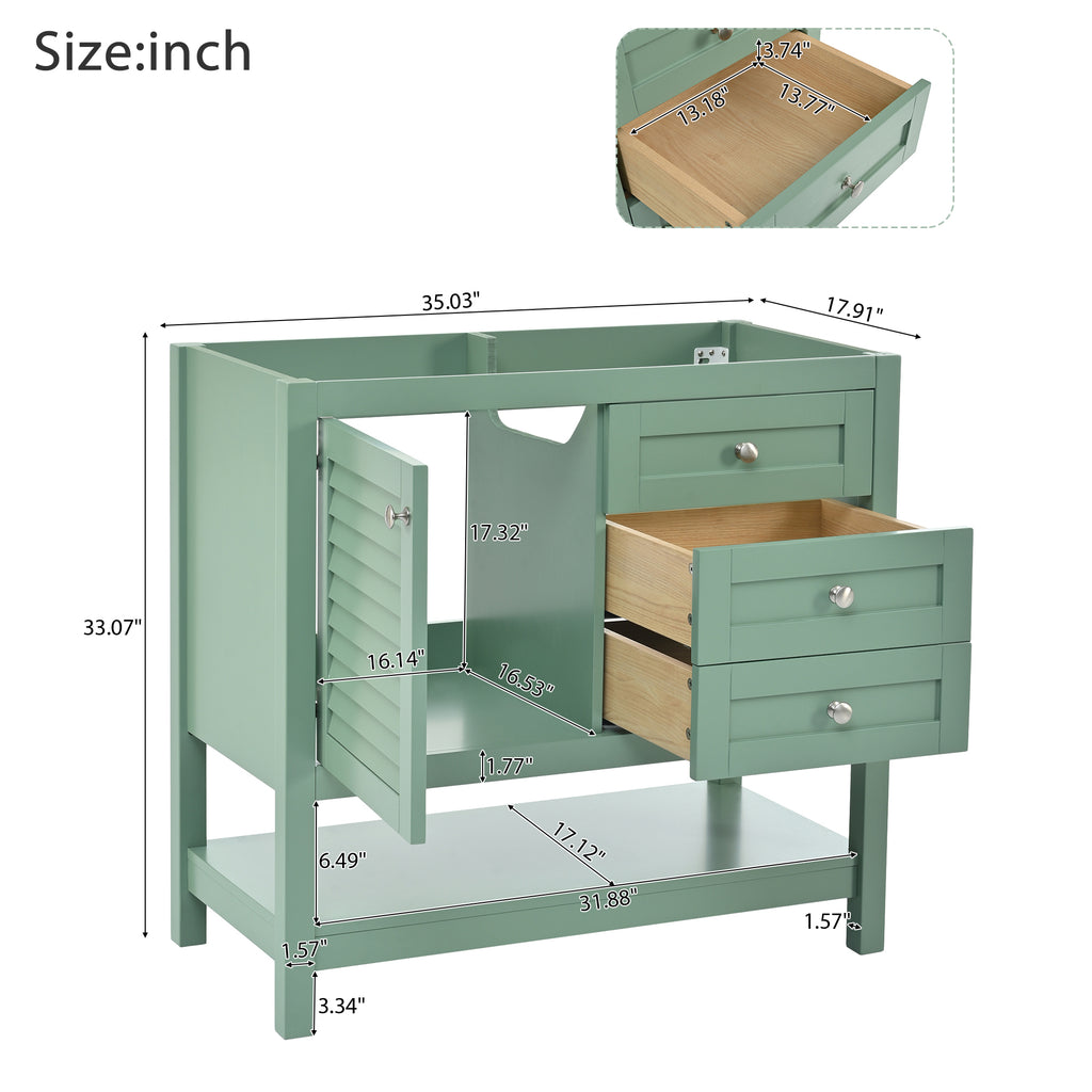 Leoglint 36'' Bathroom Vanity without Sink, Free Standing Vanity Set with 2 Drawers& Soft Closing Doors, Bathroom Storage Cabinet with Solid Wood Feet, Green (NOT INCLUDE BASIN SINK)