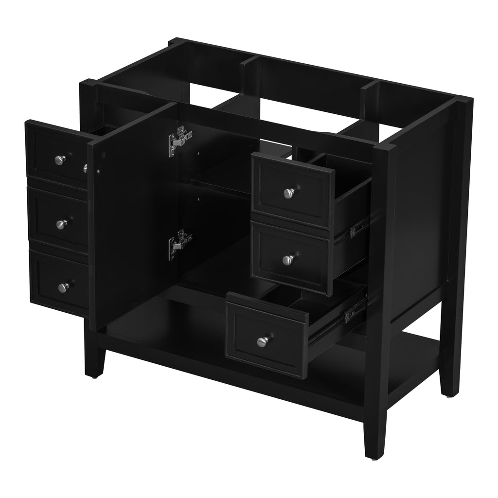 Leoglint 36" Bathroom Vanity without Sink, Cabinet Base Only, One Cabinet and three Drawers, Black