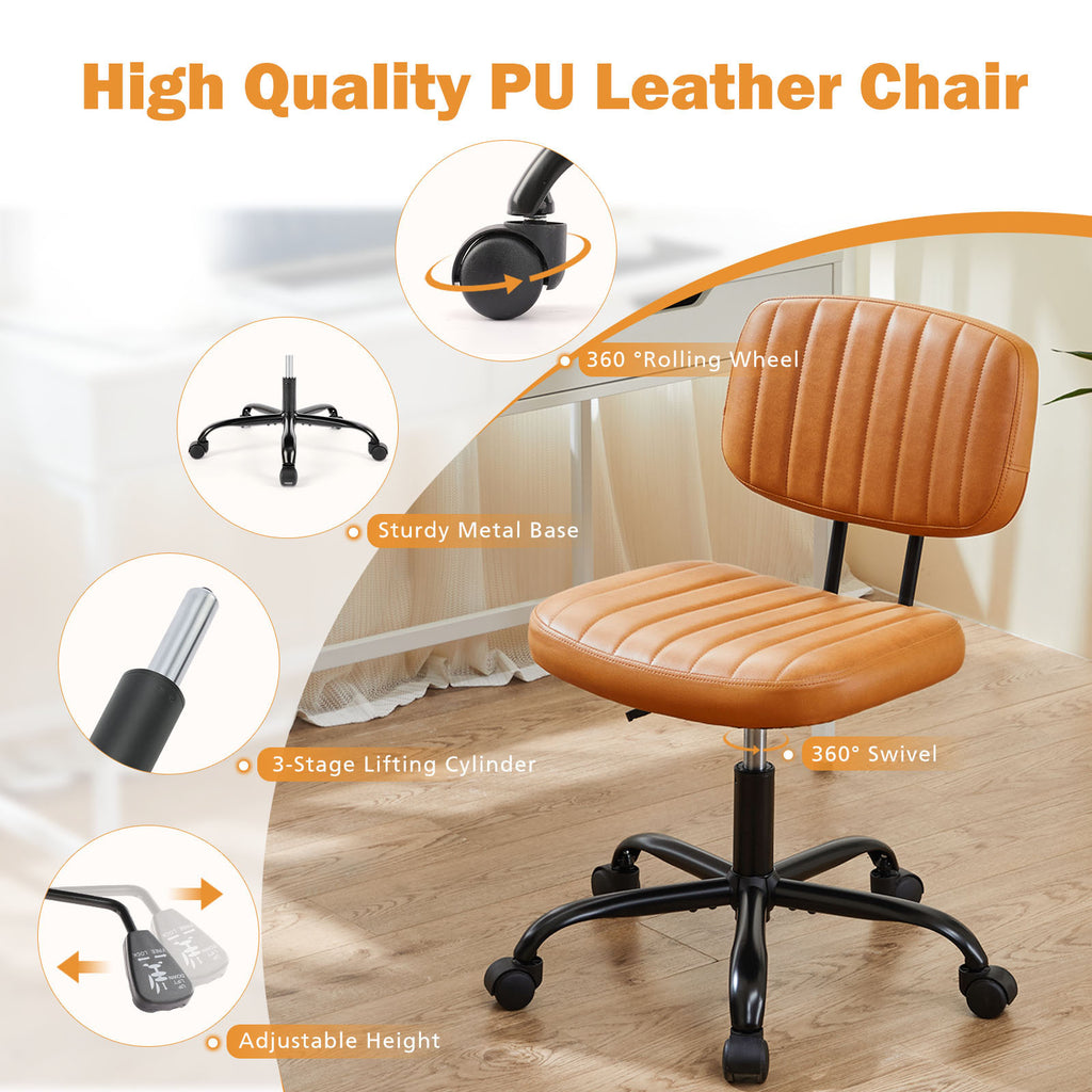 Leoglint SWEETCRISPY PU Leather Low Back Task Chair Small Home Office Chair with Wheels