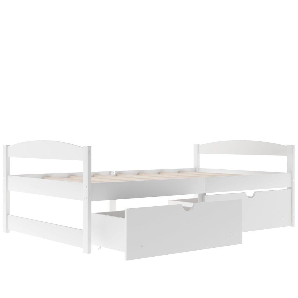 Leoglint Twin size platform bed frame, with two drawers, white