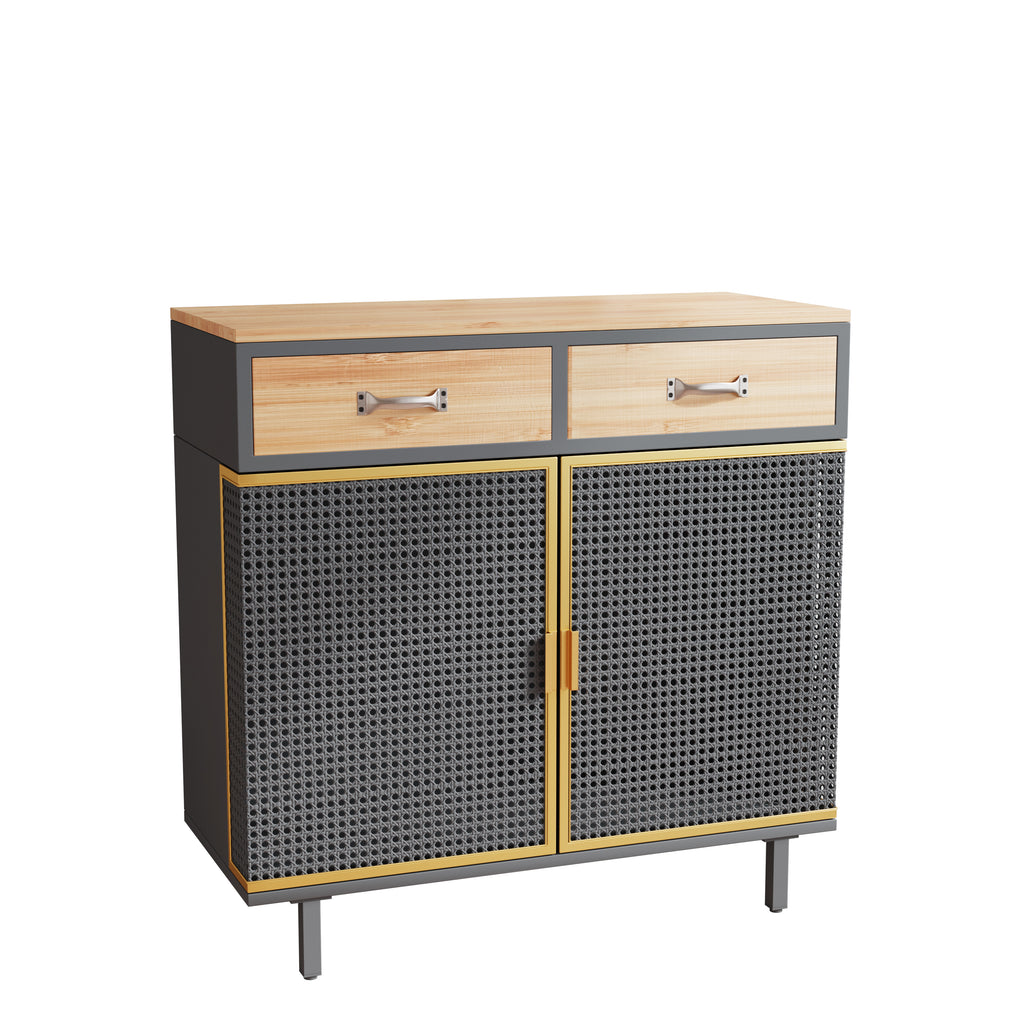 Leoglint 31.5"Wide 2 Drawer Sideboard, Modern Furniture Decor, Made with Iron+ Carbonized Bamboo, Easy Assembly