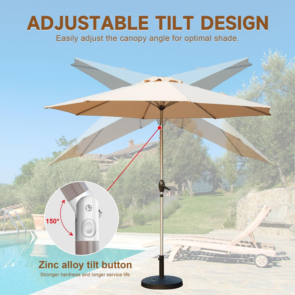 Leoglint 9FT Patio Umbrella, Outdoor Umbrella with Push Button Tilt and Crank, UV Protection Waterproof Market Sun Umbrella with 8 Sturdy Ribs for Garden, Deck, Backyard, Pool (Beige)