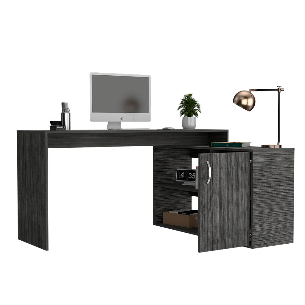 Leoglint Axis Modern L-Shaped Computer Office Desk with Open & Closed Storage -Smokey Oak