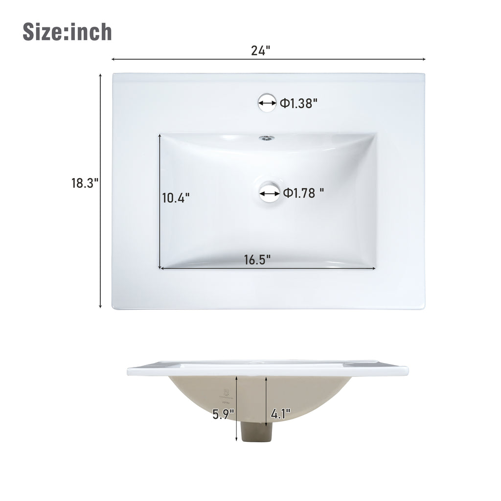 Leoglint [Video]24inch modern bathroom vanity for small bathroom,white storge cabinet with ceramic sink