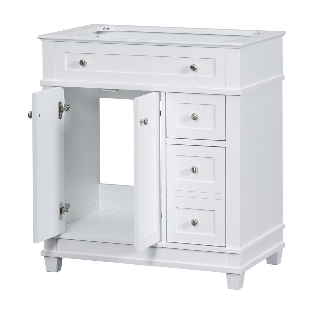 Leoglint 30" Bathroom Vanity Cabinet without Sink, Free Standing Vanity with 2 Drawers& Soft Closing Doors, Solid Wood Frame Bathroom Cabinet, White (NOT INCLUDE SINK)