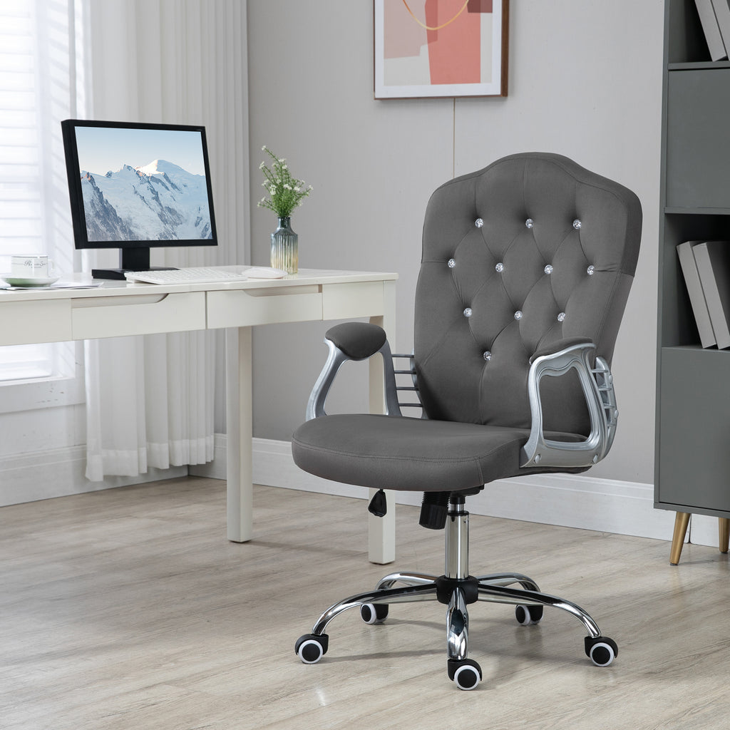 Leoglint Vinsetto Home Office Chair, Velvet Computer Chair, Button Tufted Desk Chair with Swivel Wheels, Adjustable Height, and Tilt Function, Dark Gray