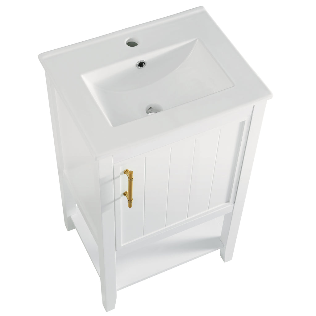 Leoglint 20" Bathroom Vanity with Sink, Bathroom Cabinet with Soft Closing Door, Storage Rack and Open Shelf, White