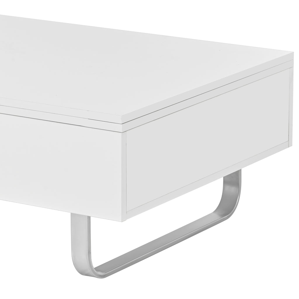 Leoglint [VIDEO provided] ON-TREND Multi-functional Coffee Table with Lifted Tabletop, Contemporary Cocktail Table with Metal Frame Legs, High-gloss Surface Dining Table for Living Room, White