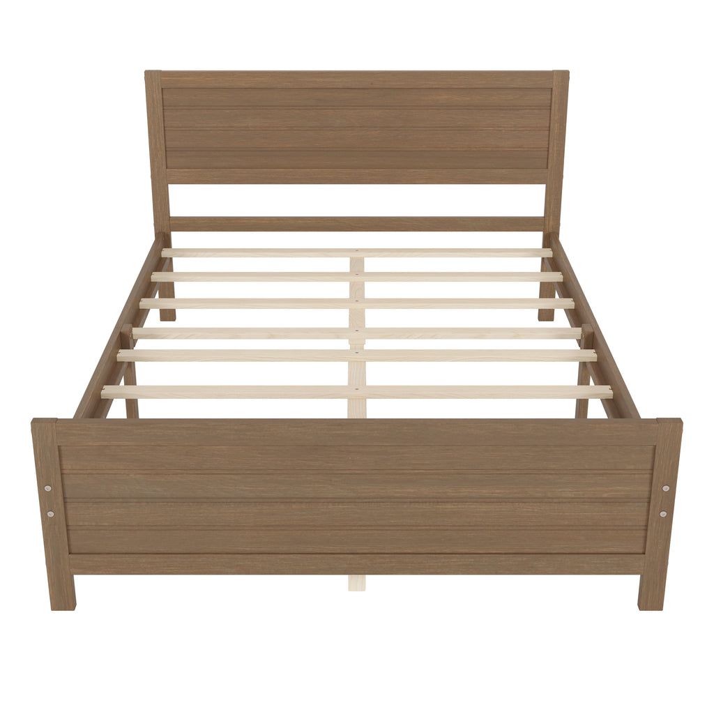 Leoglint Wood Platform Bed Frame with Headboard, Mattress Foundation with Wood Slat Support, No Box Spring Needed, Queen Size, Walnut