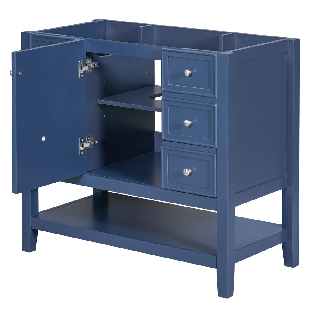 Leoglint 36" Bathroom Vanity without Sink, Cabinet Base Only, One Cabinet and three Drawers, Blue