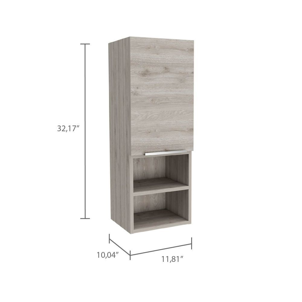 Leoglint Medicine 32H" Single Door Cabinet, Two Interior Shelves, Two External Shelves, Light Gray