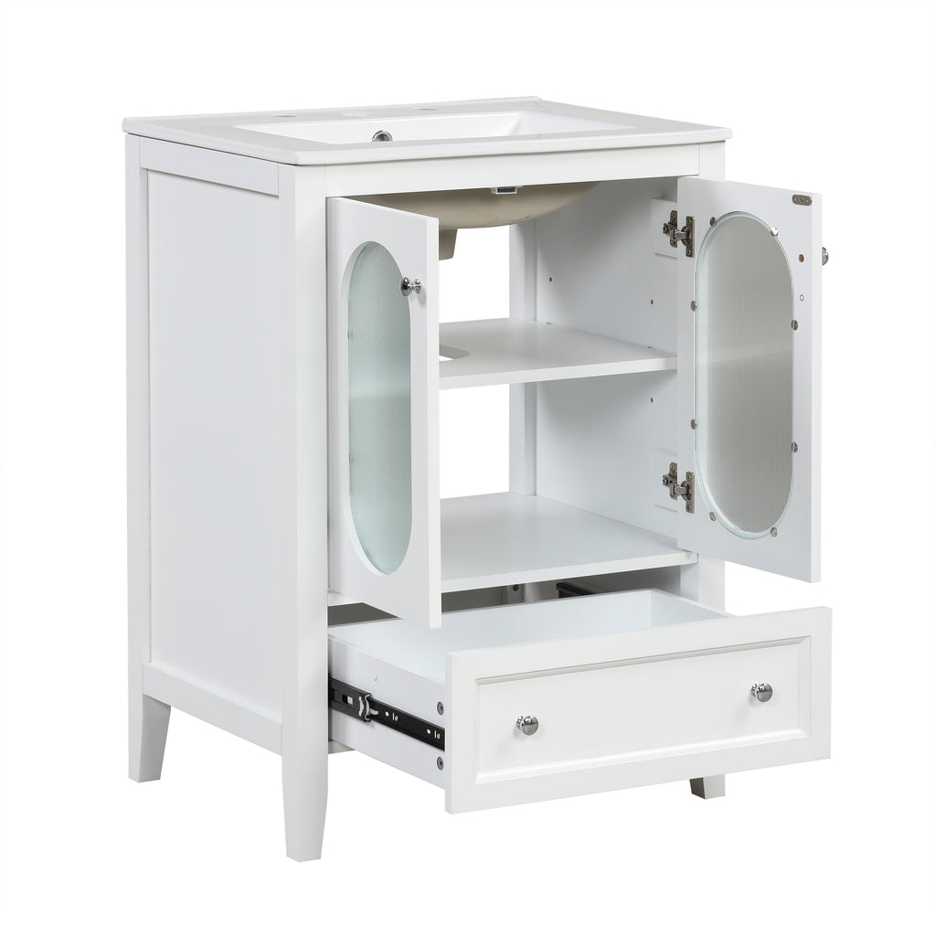 Leoglint 24" Bathroom Vanity with Sink, Bathroom Vanity Cabinet with One Drawer and Doors, Adjustable Shelf, Solid Wood and MDF, White