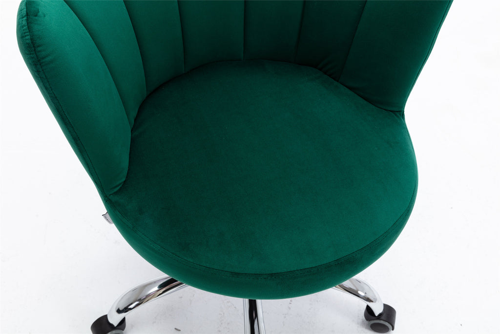 Leoglint COOLMORE Velvet Home Office Chair with silver Base, Modern Cute Shell Back Upholstered Desk Chair for Vanity, Adjustable Swivel Task Chair for Office(Green Velvet)