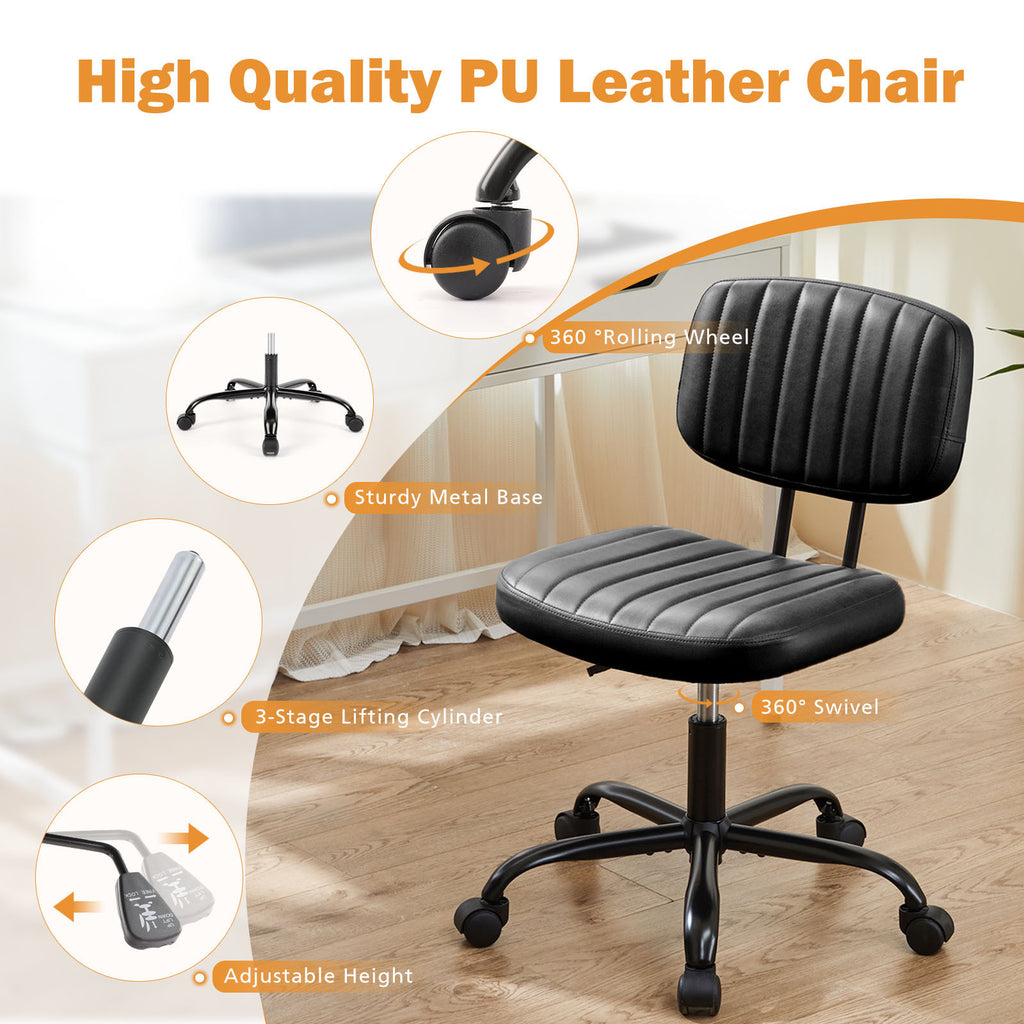 Leoglint SWEETCRISPY PU Leather Low Back Task Chair Small Home Office Chair with Wheels