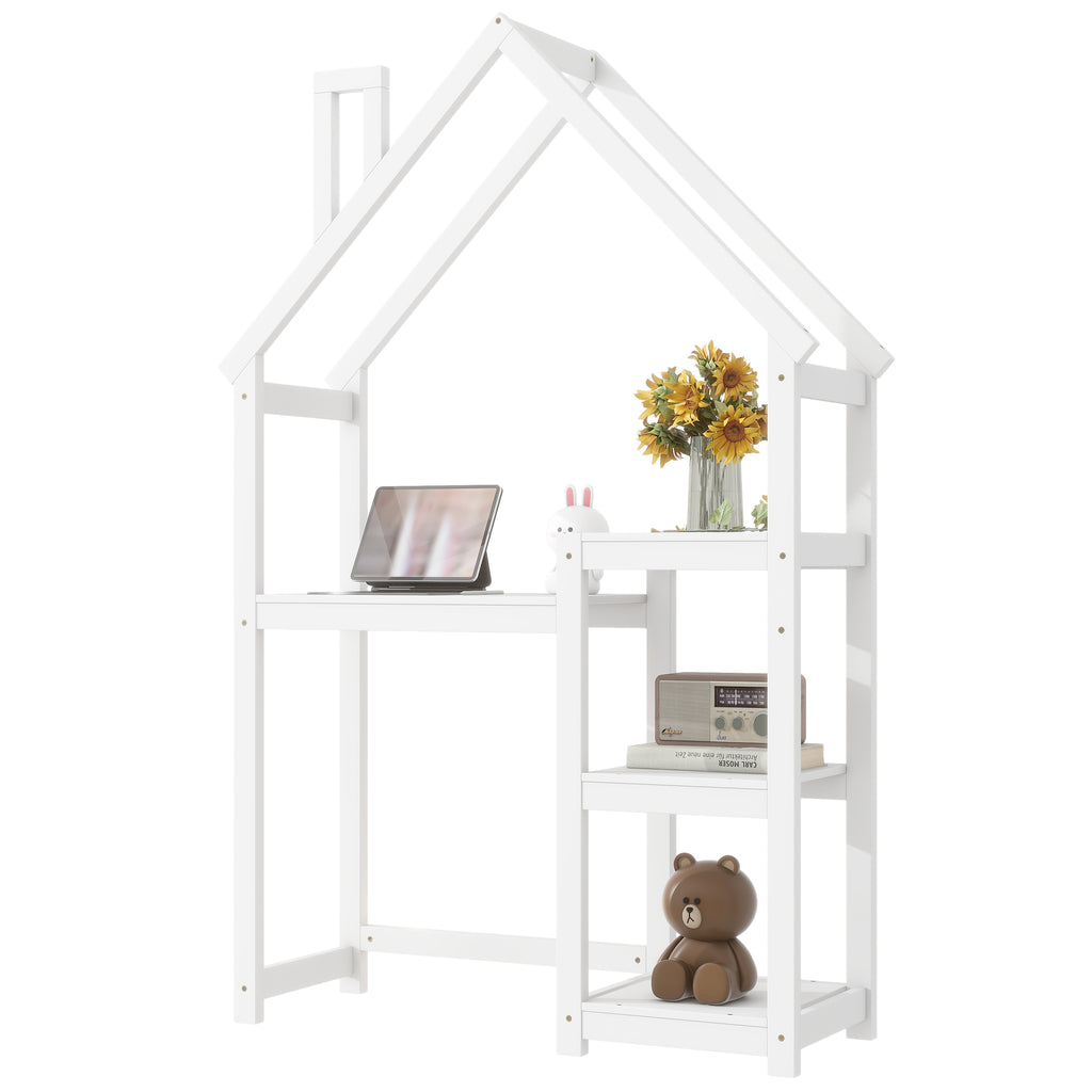 Leoglint House-shaped Wooden writing Desk,Kids study Table,Bookshelf & Toy Storage,White