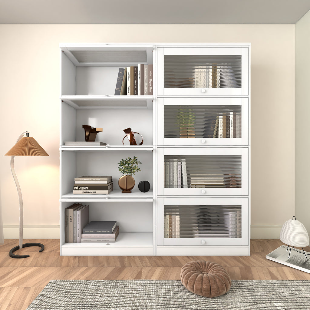 Leoglint Bookcase Contemporary Closed Back Glass Doors Office Storage Cabinet Floor-to-Ceiling Low Cabinet Bookcase Against Wall Dustproof Bookshelf