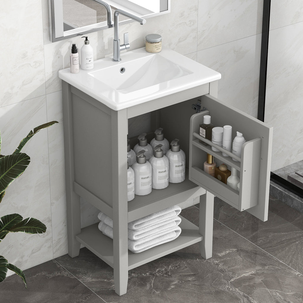 Leoglint 20" Bathroom Vanity with Sink, Bathroom Cabinet with Soft Closing Door, Storage Rack and Open Shelf, Grey